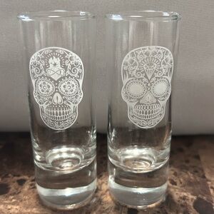 6" Day Of The Dead Sugar Skull Halloween Goth Drinking Glass 2ct.